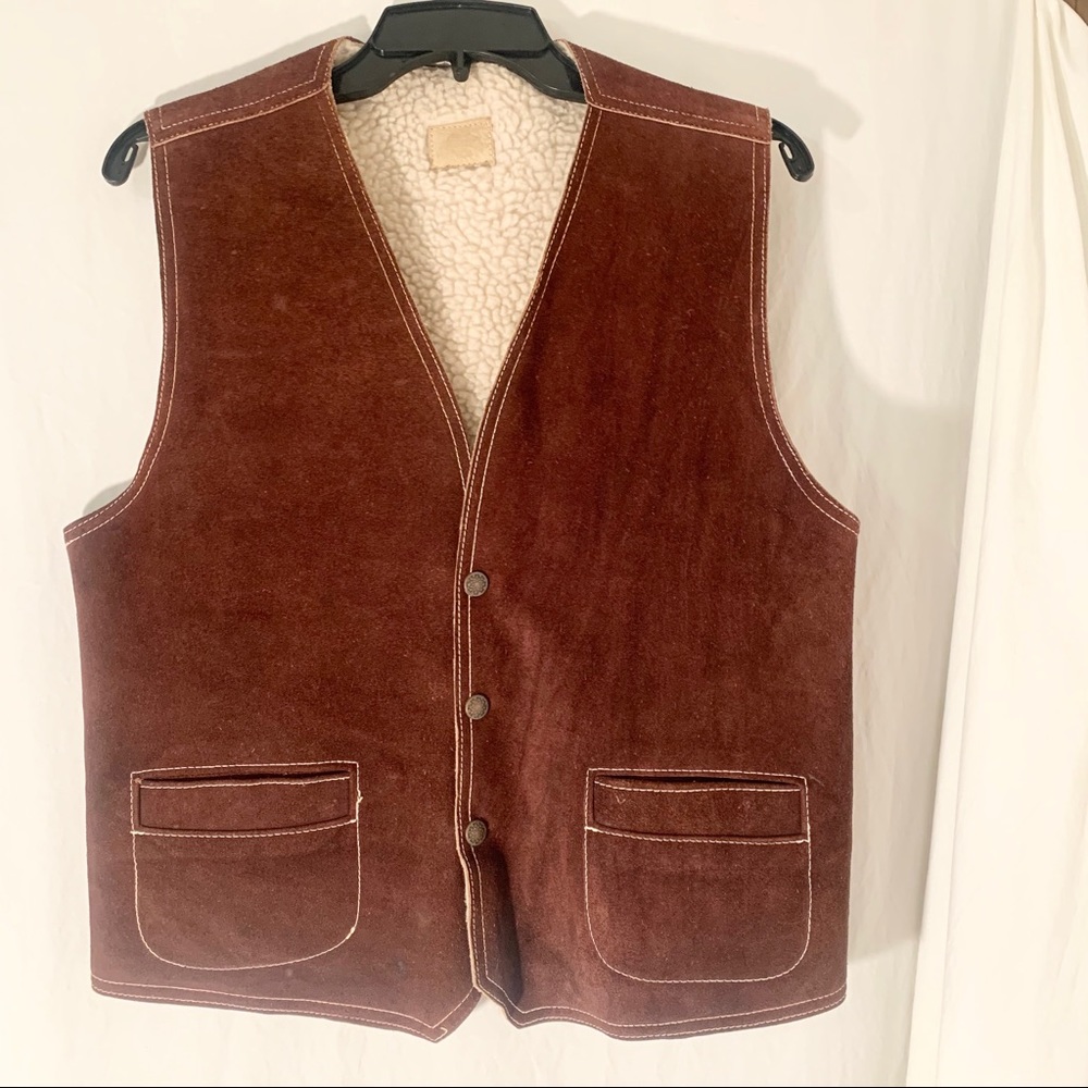 MENS VINTAGE DARK BROWN SUEDE VEST CHEST 36 INCH